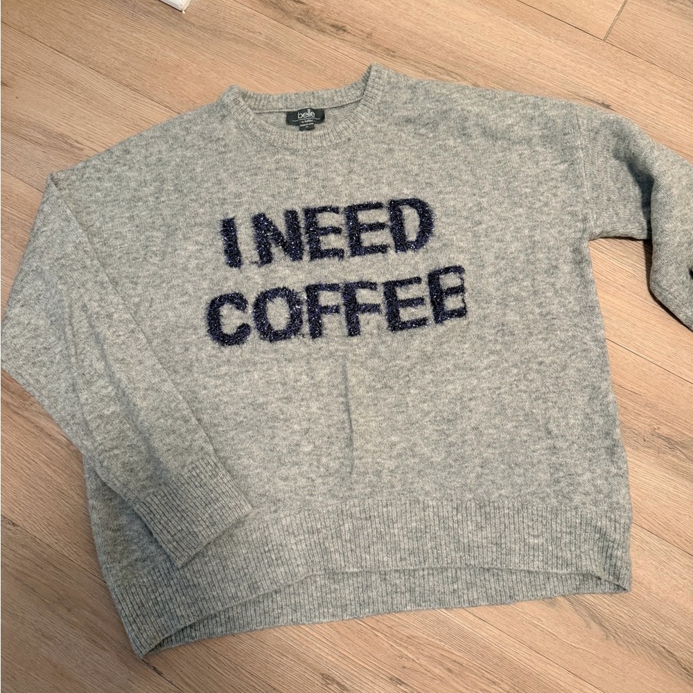 Gray Sweater with 'I Need Coffee' Design - Picture 3 of 4